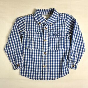 Prodoh Gingham Fishing Shirt Boys Size 5 Blue Check Vented Performance Preppy